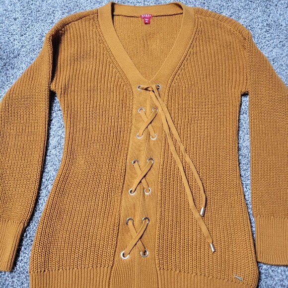 Guess Burnt Orange Ribbed Knit Front Tie Sweater X Small - Picture 2 of 10